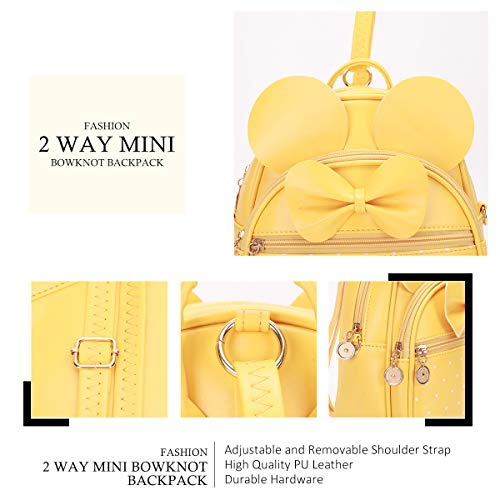 Kl928 Girls Bowknot Polka Dot Cute Mini Backpack Small Daypacks Convertible Shoulder Bag Purse For Women (Light Yellow) #TOP2