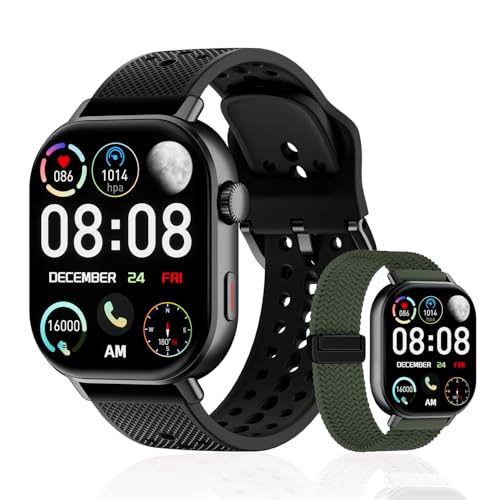 moutarlier Large Display GPS AMOLED Smartwatch w/Interchangeable Bands, Heart Rate, Oxygen & Sleep Sensors, 50m Waterproof, 170+ Sport Tracking, iOS/Android(Black)