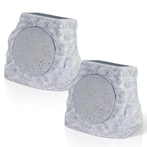 uuffoo 2-Pack Solar Powered Rock Speakers Outdoor Water-Resistant IP44 Rock
