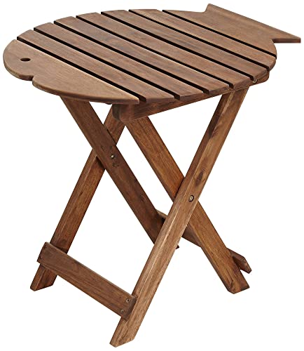 Teal Island Designs Monterey Farmhouse Rustic Acacia Wood Outdoor Accent Table 21" X 19" Natural Folding Slat Fish Tabletop For Spaces Patio House Balcony #TOP2