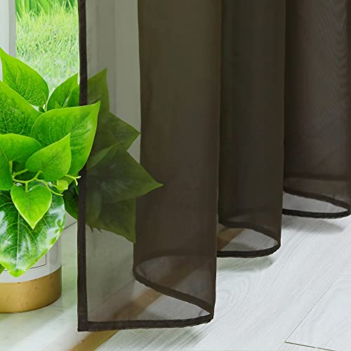 Yujiao Mao Rideau Voilage Marron LxH 140x270cm - Voilage Fenêtre Transparent pour Salon et Chambre (avec Œillets 1 Pièce) – vue 7