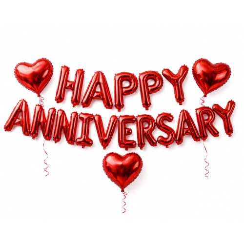 Image of Glaze Happy Anniversary Foil Balloon Decoration | Red Letter Balloons for Anniversary Party Decorations, Wedding Anniversary Celebration Supplies.