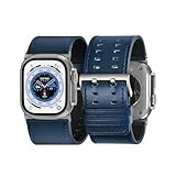  Tefeca Dual Series Bracelet de rechange compatible avec Apple Watch/Apple Watch Ultra (cuir bleu avec adaptateurs argentés, 49/45/44/42 mm)