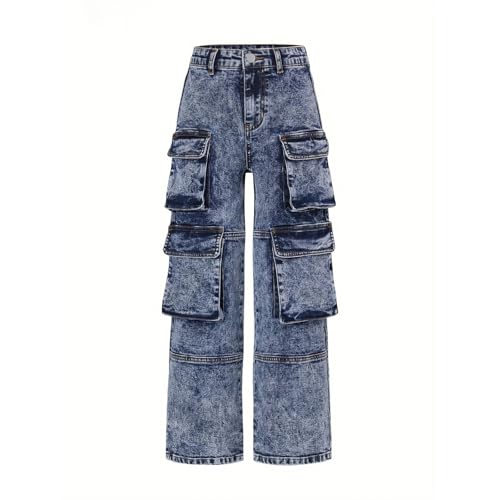 Cargo Jeans for Girls Baggy Zip High 𝗥ise 𝗩intage Streetwear Denim Pants 𝗛ip Hop Trousers with Multi-Pocket