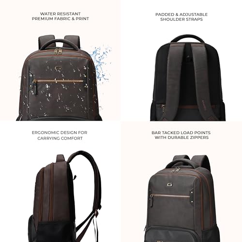 Image of Gear Quantum 3 18 inch /29L Antitheft Large Faux Leather Water Resistant Laptop backpack with Raincover /Laptop backpack /Casual Backpack /Daypack /Travel Backpack /College Bag For Men /Women(Tan-Brown)
