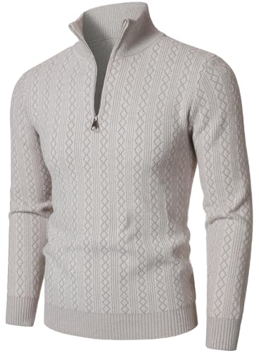 Image of HOOD CREW Mens Zip Jumpers Long Sleeve Warm Sweater Soft Cozy Knitwear Pullover for Men Beige L