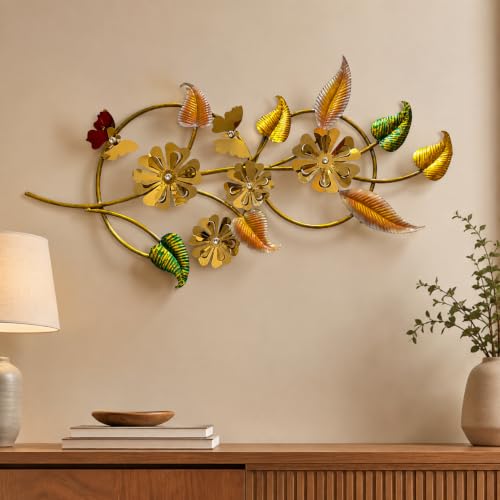 Image of SHREE 'O' GREEN TECH - Handcrafted Large Handpainted Modern Metal Flower Wall Art Leaf Wall Decor Decorative Hanging for Living Room Bedroom Dining Area (49 x 24 Inch)