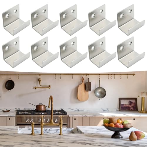 Image of 10PCS Wall Mounted Hook Fastener, Silver Stainless Steel Tile Wall Display Clip, Heavy Duty Flat J-Shaped Hook Hanger, Thicken Tile Hanger for Wall Display (Inner Width 25MM)