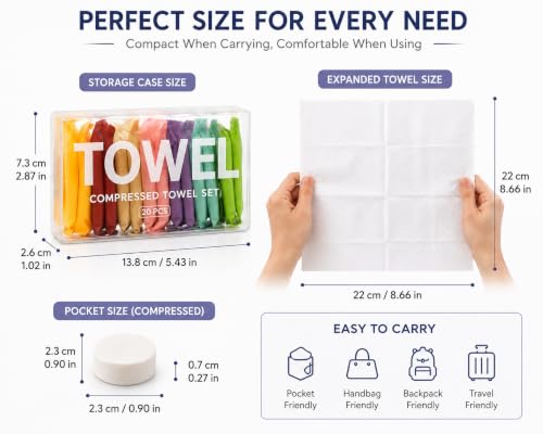 Image of Portable Compressed Towel Tissue Set (28 Pcs) | Disposable Coin Towels with Storage Case | Travel Face Towels for Camping Hiking Office Gym Salon Restaurant Outdoor & Emergency Use