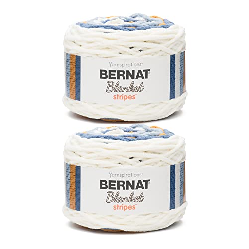 Image of Bernat Blanket Stripes Big Sky Country Yarn - 2 Pack of 300g /10.5oz - Polyester - 6 Super Bulky - 220 Yards - Knitting, Crocheting & Crafts, Chunky Chenille Yarn