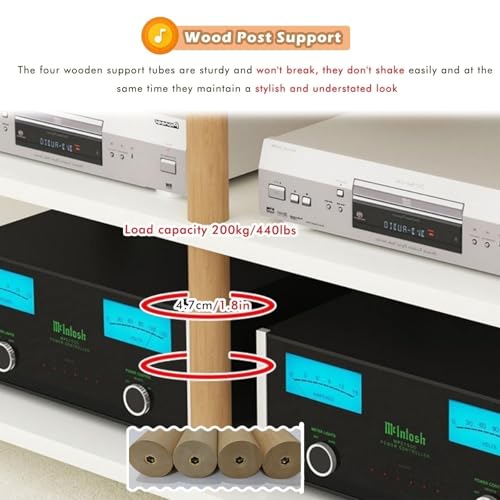 LXJBBD Estante de audio HiFi – Amplificador de 3 niveles para componentes estéreo, tabletas y receptores, centro de entretenimiento de esquina, acabado de teca, espacio de almacenamiento largo de 60 - imagen 3