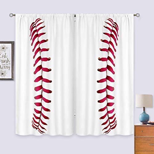 Cinbloo Boys Sports Curtains Rod Pocket 42W X 63L Inch Red Baseball Wall Decor Men Baseball Texture Closeup For Kids Teennursery Cool Art Printed Bedroom Living Room Window Drapes Fabric 2 Panels #TOP5