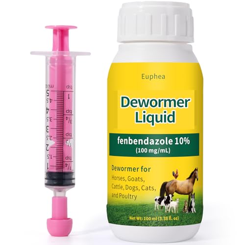 Euphea Fenbendazole for Horses – Dewormer Liquid for Horses, Dogs, Cats, Poultry & Other Livestock of All Ages, 100 mL/NDC Code
