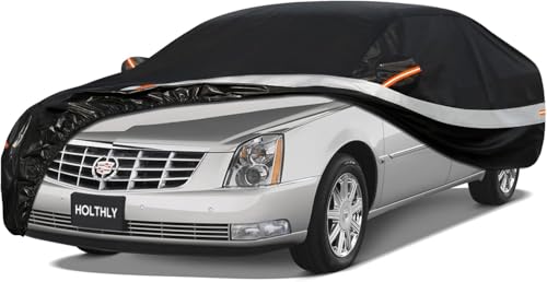 Holthly Large Sedan Car Cover Waterproof All Weather,100% Waterproof Outdoor Car Covers Rain Snow UV Dust Protection. Custom Fit for Cadillac DTS.