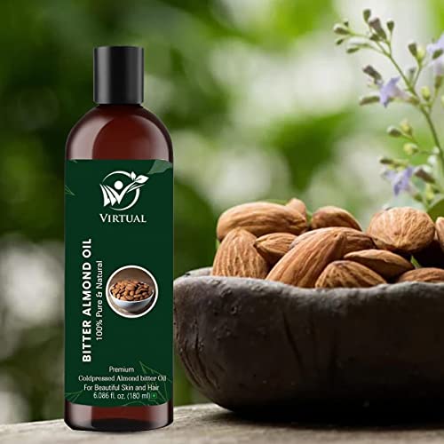 Image of VIRTUAL Pure Bitter Almond Essential Oil For Stronger Hair, Body Skin Care, Moisturizing Dry Skin, Eyelash & Nails Cold Pressed Oil With No Mineral & Silicones