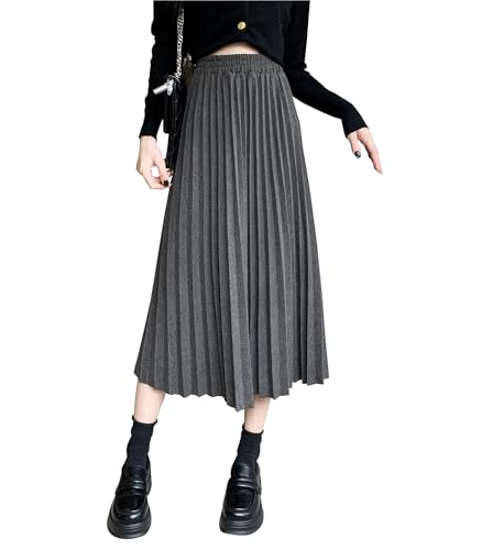 Jupe longue plissée femme hiver taille haute midi vintage a-line chaude pour femme