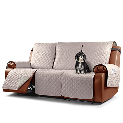 Image of TAOCOCO Recliner Couch Covers,3 Seater Recliner Covers,Waterproof Recliner Covers,Non Slip Recliner Sofa Covers,Reclining Chair Covers for Pets,Recliner Protector with Pockets(Beige,More Pink)