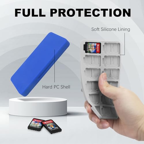 Image of FYY Nintendo Switch Game Case Holder for Switch 2 Cartridge Case with 24 Game Card Slots & 48 Micro SD Card Slots, Hard Shell, Silicone Lining Blue
