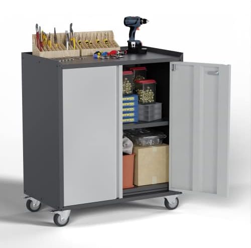 JAORD Metal Storage Cabinet with Wheels,Rolling Garage Tool Chest,Lockable Tool Cabinet with Adjustable Shelves for Home,Office…
