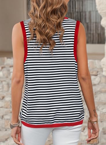 Image of Dokotoo Womens Summer Tops 2026 Casual Striped Color Block High Neck Tank Top Loose Knit High Low Sleeveless Shirts Blouses