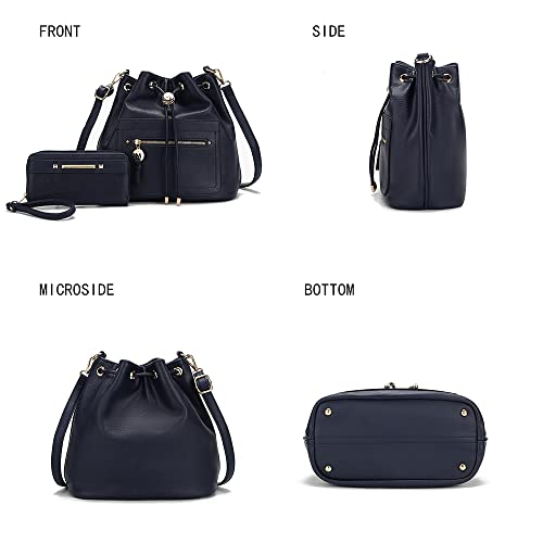 Image of MKF Collection Crossbody Bucket Bag for Women, Drawstring Hobo Shoulder Bags Handbag Purse with Wristlet Wallet by Mia K