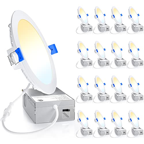 Ensenior 16 Pack Ultra-Thin LED Recessed Lighting 6 Inch 6CCT with Junction Box, 2700K-6000K Selectable, 12W 110W Eqv, Dimmable Can-Killer Downlight, 1050LM High Brightness - ETL Ensenior 16 Pack Ultra-Thin LED Recessed Lighting 6 Inch 6CCT with Junction Box, 2700K-6000K Selectable, 12W 110W Eqv, Dimmable Can-Killer Downlight, 1050LM High Brightness - ETL
