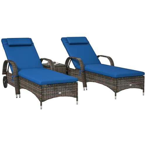 Outsunny Wicker Outdoor Chaise Lounge Chair Set of 3 with