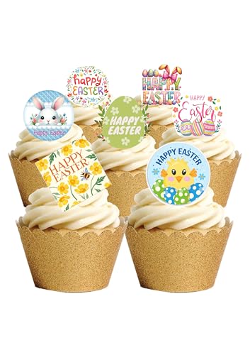 24 Stand Up Happy sur le thème de Pâques en papier comestible pour décoration de gâteau