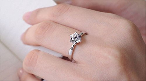 Uloveido Classic Platinum/Rose Gold Plated Round Brilliant Cut Cubic Zirconia Solitaire Wedding Engagement Rings J0023