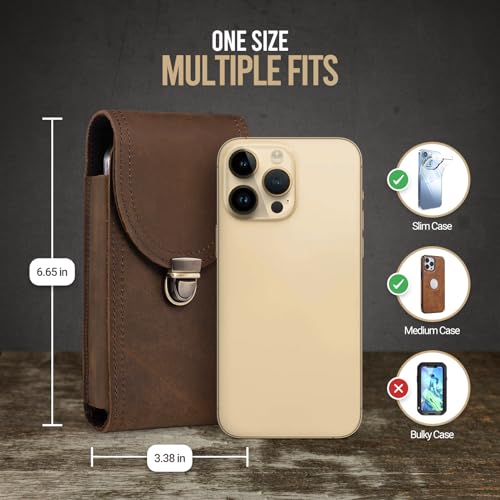 Étui vertical en cuir véritable iPhone 15 14 marron rétro pour ceinture