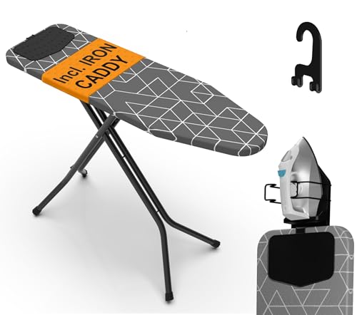Xabitat Full Size Ironing Board 48" X 15" with Silicon Iron Rest | Wall Mount & Closet Hanging Hook | Built-in Iron Caddy | Full Metal Heavy Duty Construction | Heat & Scorch Resistant Fabric