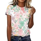 Women Round Neck Easter Printed Blouse T Shirt Short Sleeve 2026 Summer Loose Tops Fashion Dressy Casual Shirts