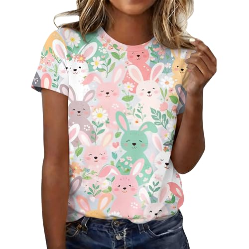 Women Round Neck Easter Printed Blouse T Shirt Short Sleeve 2026 Summer Loose Tops Fashion Dressy Casual Shirts
