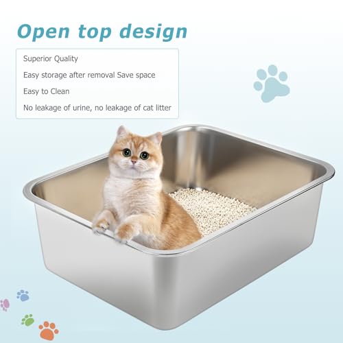 Arenero para gatos de acero inoxidable grande 17.5x13.6x6 in miniatura 5