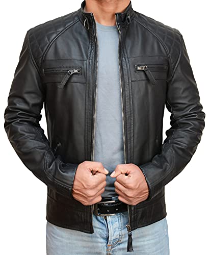 Image of Vintage Cafe Racer Leather Jacket Men Retro Motorcycle Racing Jacket