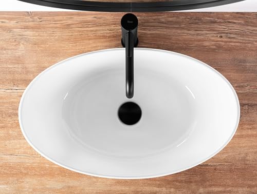 Rea Aufsatzwaschbecken Kate 56, Waschtisch Handwaschbecken Bad Waschschale Waschbecken für Badezimmer 555 x 335 x 160 mm Keramik (Weiß)