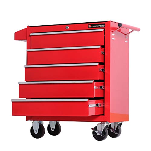TANKSTORM Tool Chest Heavy Duty Cart Steel Rolling Tool Box 5 Drawer Cart (TZ35 Red)