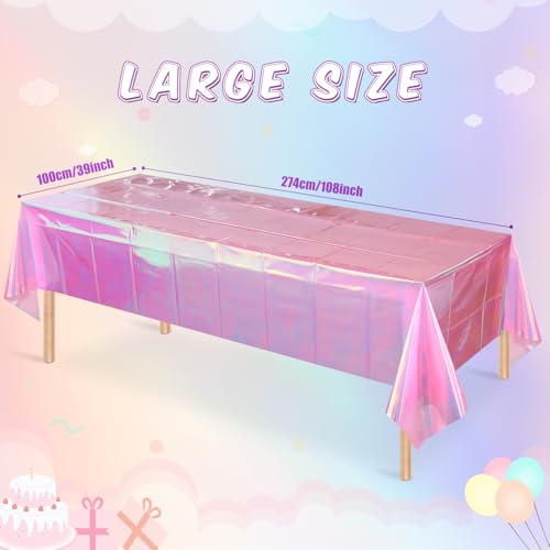 Image of 3 Pack Iridescent Plastic Tablecloth, Shiny Disposable Laser Rectangle Table Covers, Holographic Foil Tablecloth Party Decorations for Birthday Bridal Wedding Anniversary Party Supplies, 50 x 100 Inch