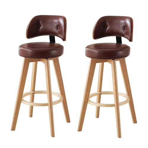 Tabouret de bar pivotant avec dossier en bois marron 87 cm - 2