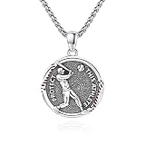 ZIPPICE Baseball Halskette 925 Sterling Silber Vintage Anhänger Kreis Medaille Halskette Glaube und Hobbies Geschenk für Jungen Männer mit Rolo Kette