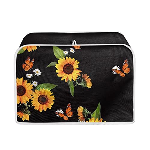 chaqlin Novelty Toster Cover 4 Slice Wide Slot Black Sunflower Graphics Bread Machine Accessories Fingerprint Protection