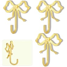 3 PCS Gold Bow Wall Hooks, Gold Coat Hooks, Metal Hooks, Bow Room Decor Hooks for Coats, Coffee Mugs, Hats, Bags, Bath Towels and Room Decorations