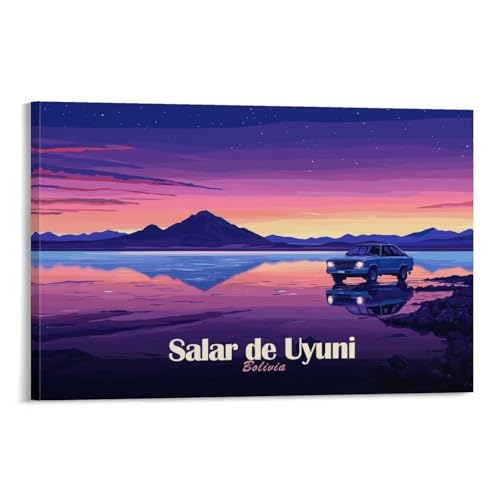 Tableau sur toile Saler de Uyuni paysage de voiture art mural moderne 60x90cm
