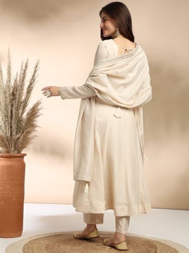 Image of MOKOSH Women's Silk Embroidery Anakrali Kurta Pant with Dupatta | Anarkali Kurta Set | Round Neck Full Sleeve Ethnic Suit | Floral Kurta 7 Colour Option Available | 3 Piece Outfit