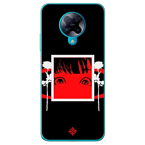 Movilshop Funda para [ Poco F2 Pro ] Dibujos Frikis [ Mirada Anime, Manga Rojo Intenso ] de Silicona Flexible Transparente Carcasa Case Cover Gel para Smartphone.