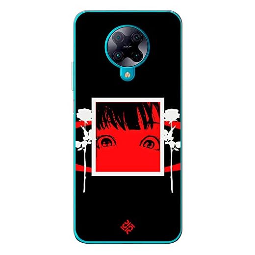 Movilshop Funda para [ Poco F2 Pro ] Dibujos Frikis [ Mirada Anime, Manga Rojo Intenso ] de Silicona Flexible Transparente Carcasa Case Cover Gel para Smartphone.