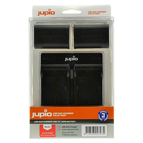 Cargador USB doble Jupio y 2 pilas LP-E6 para viajes fotográficos