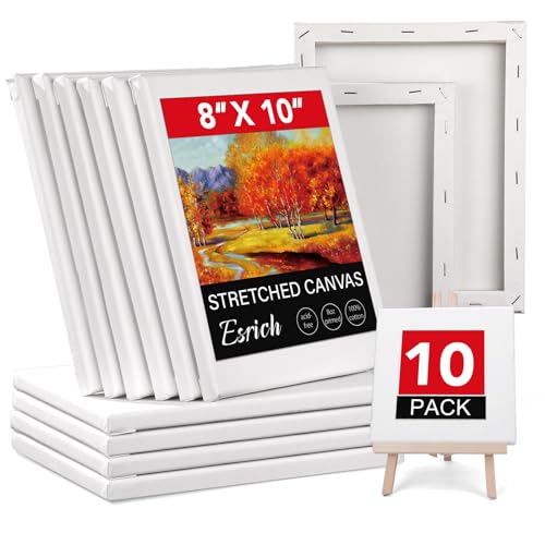 ESRICH Stretched Canvases for Painting 8x10 10 Pack 8x10 Canvas Value Pack Primed Acid-Free Cotton Blank Canvas Paint Canvases for Oil & Acrylic Paint.