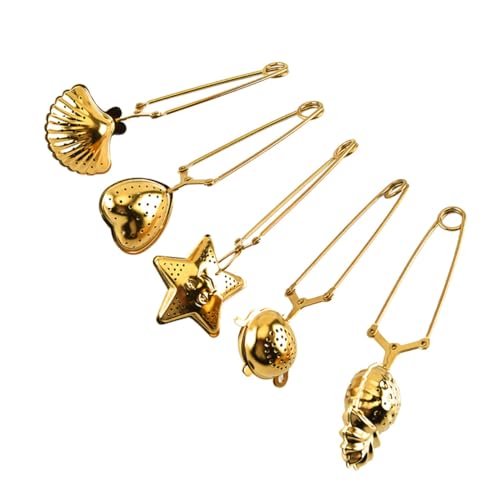 Gatuida 5 pièces Lot de Filtres à Thé Acier Inoxydable Doré avec Pince Infuseurs à Mailles Fines pour Thé Vrac Résistants Chaleur et Au Froid pour Amateurs