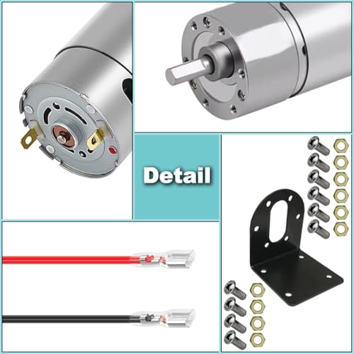 JYUDAUFU DC 12V 107RPM Getriebe-Mikromotor Elektrisches Untersetzungsgetriebe mit hohem Drehmoment Zentrischer Ausgang Getriebemotor für DIY mit Halterung, Federdraht, Kupplung